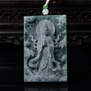 Jade Nanhai Guanyin brand double-sided Seiko video carving high-ice jade pendant, big Guanyin pendant, jade pendant.