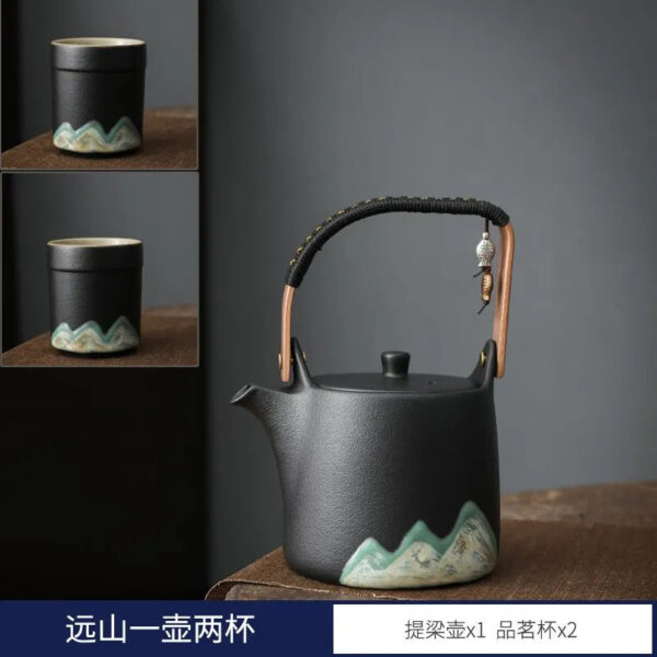 High-end hand-painted remote mountain lifting kettle large capacity household outdoor teapot set tea brewing with filter Kung Fu tea set bag