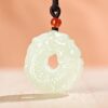 National style white jade auspicious dragon safety buckle jade pendant, personalized Chinese style retro dragon-shaped engraving jade pendant for men and women