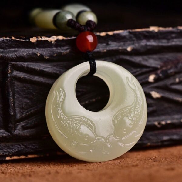 Natural white jade has fish pendants every year, sweater chains, real jade pendant, jade pendant, men's and women's necklaces, couples