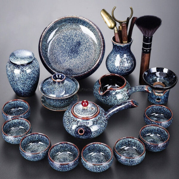 Chinese Blue Furnace Transmutation Tea Set