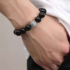 Natural obsidian bracelet, sterling silver vintage Pixiu design, men's birthday gift for boyfriend.