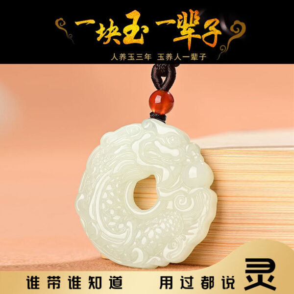 National style white jade auspicious dragon safety buckle jade pendant, personalized Chinese style retro dragon-shaped engraving jade pendant for men and women