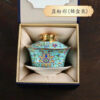 Kungfu tea set household ceramic tea bowl cloisonné Jingmei Dezhen enamel color gold edge enamel color three-cai bowl