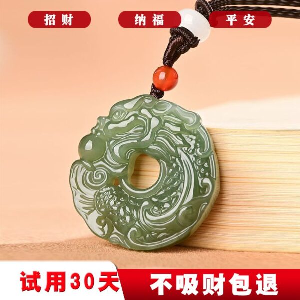 National style white jade auspicious dragon safety buckle jade pendant, personalized Chinese style retro dragon-shaped engraving jade pendant for men and women