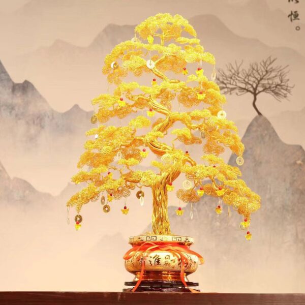 Cash tree hand-woven aluminum wire fortune tree ornament handicrafts TV cabinet decoration store opening lucky tree