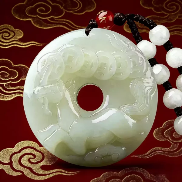 Hetian jade zodiac pendant, Year of the Horse, amulet, and talisman.